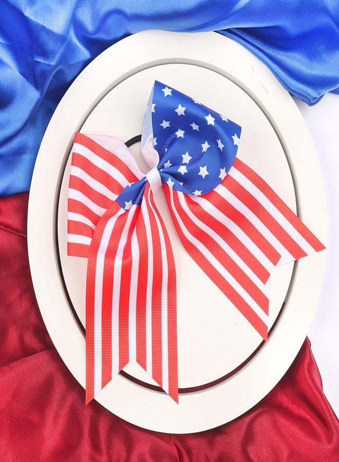 DIUEWOW 2PCS 4th of July Cheer Hair Bows 8inch 4th of July Independence Day Ponytail Holder Hair Ties Patriotic Flag Festival Hair Bow With Elastic Ponytail Holder Stars and Stripes Hair Tie Band - Image 4