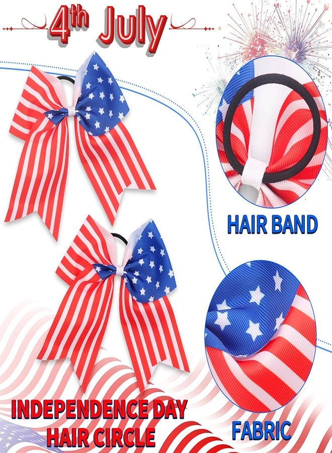 DIUEWOW 2PCS 4th of July Cheer Hair Bows 8inch 4th of July Independence Day Ponytail Holder Hair Ties Patriotic Flag Festival Hair Bow With Elastic Ponytail Holder Stars and Stripes Hair Tie Band - Image 3