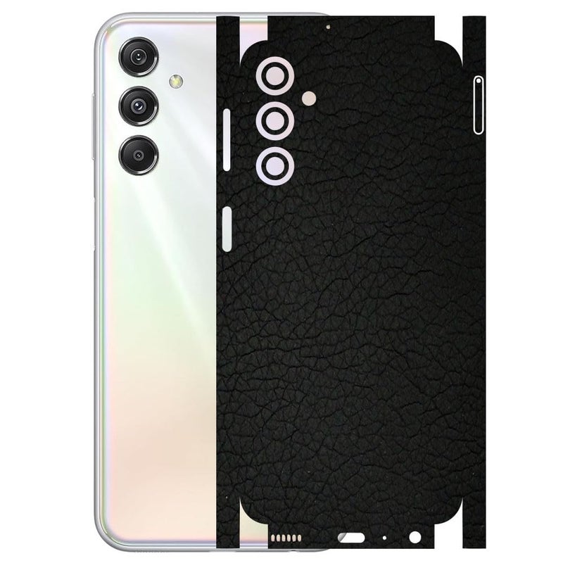 - Compatible for Samsung Galaxy M34 (5G) - Mobile Back Skin Sticker - Lamination - Film Wrap (Coverage - Back+Camera+Sides) (Design - Black Leather)