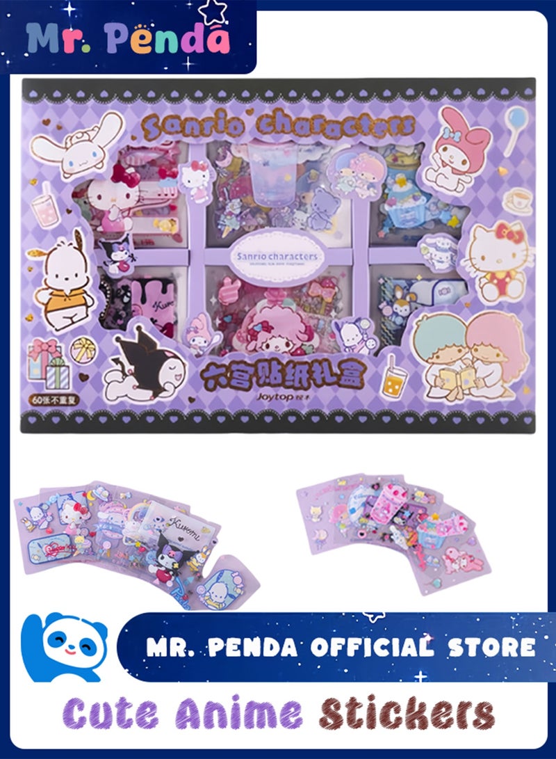 60 Sheets Cute Anime Girl Stickers, Vinyl Cartoon Aesthetic Decorative Sticker Set, Ideal for Scrapbooking, Journaling, Laptops, and Room Decoration