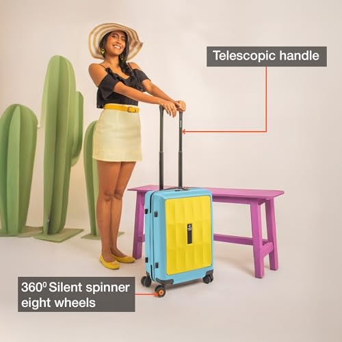 Nasher Miles Zanzibar TSA Lock Hard-Sided Polycarbonate 8 Wheels Double Spinner Cabin Luggage Yellow Blue 20 inch |55cm Trolley Bag| Suitcase,Small - Image 4