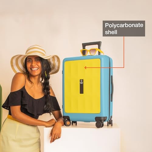 Nasher Miles Zanzibar TSA Lock Hard-Sided Polycarbonate 8 Wheels Double Spinner Cabin Luggage Yellow Blue 20 inch |55cm Trolley Bag| Suitcase,Small - Image 2