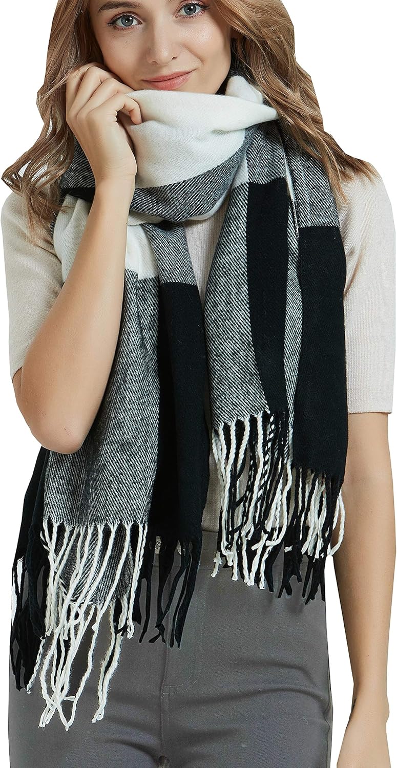 Wander Agio Women's Fashion Long Shawl Big Grid Winter Warm Lattice Large Scarf - Image 1