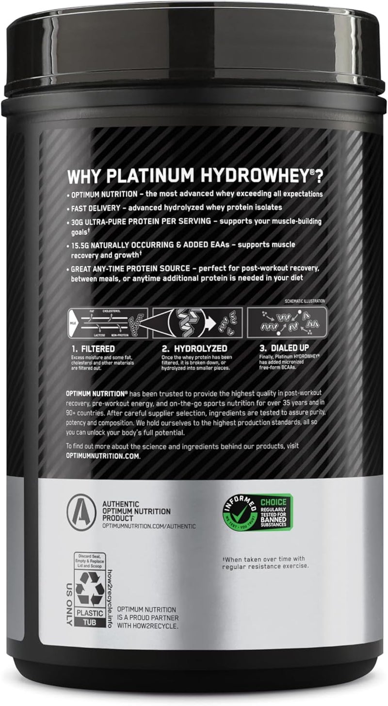 Optimum Nutrition Platinum Hydrowhey Protein Powder, 30 Grams of Protein for Muscle Support & Recovery, 100% Hydrolyzed Whey Protein Isolate Powder - Velocity Vanilla, 1.75 Lbs, 20 Servings (800 G) - Image 3