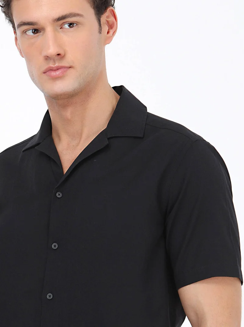 Kip Black Patterned Regular Fit Woven Casual 100% Cotton Shirt