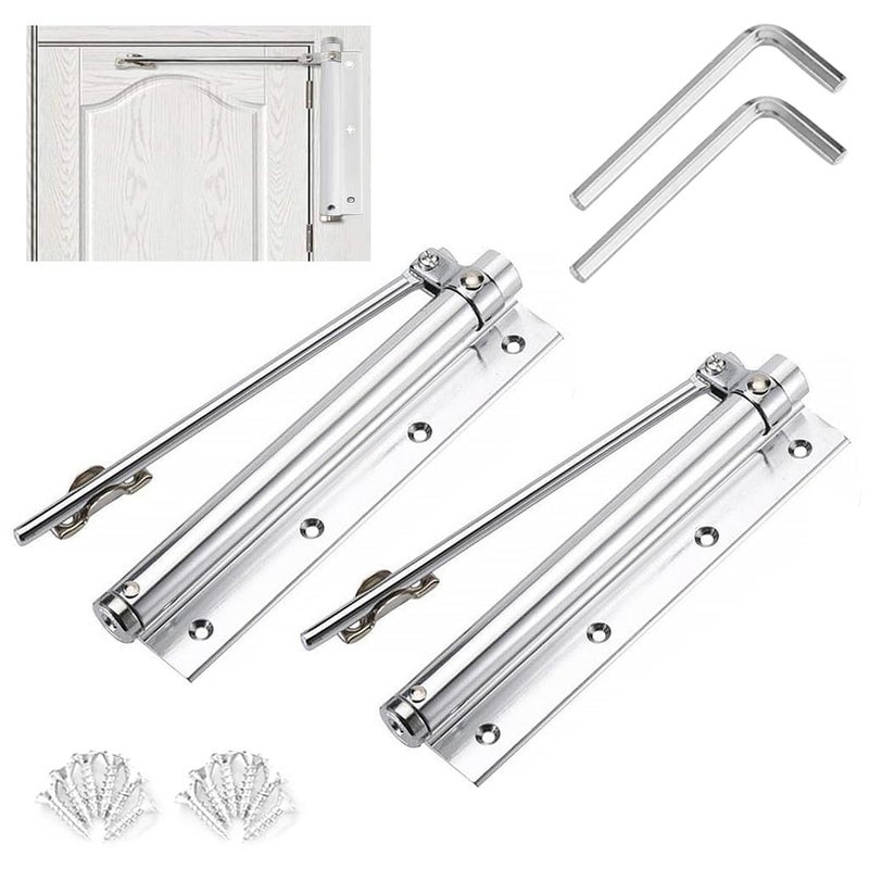 Delzon 2 Pcs Heavy Duty Automatic Door Closer Safety Spring for Storm Door Steel with Adjustable Closing Speed Smooth and Quiet Door Closer for Hinge Door Silver - Image 1