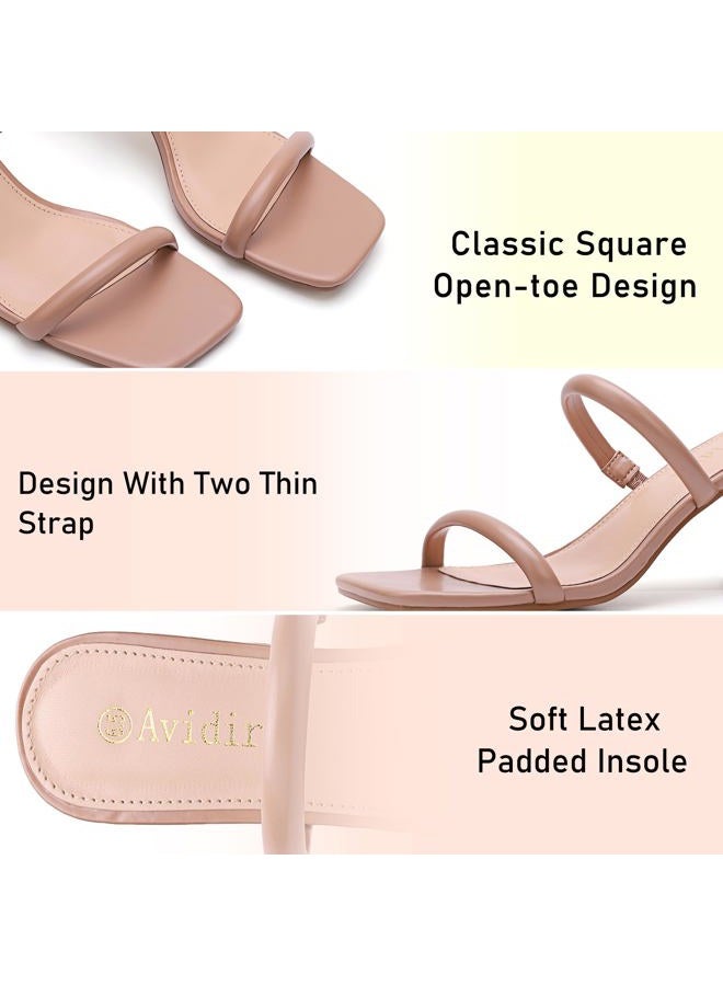 Avidirk Women's Square Open Toe Two Strap Mid Heel Sandals, Nude/, 38 EU - Image 5