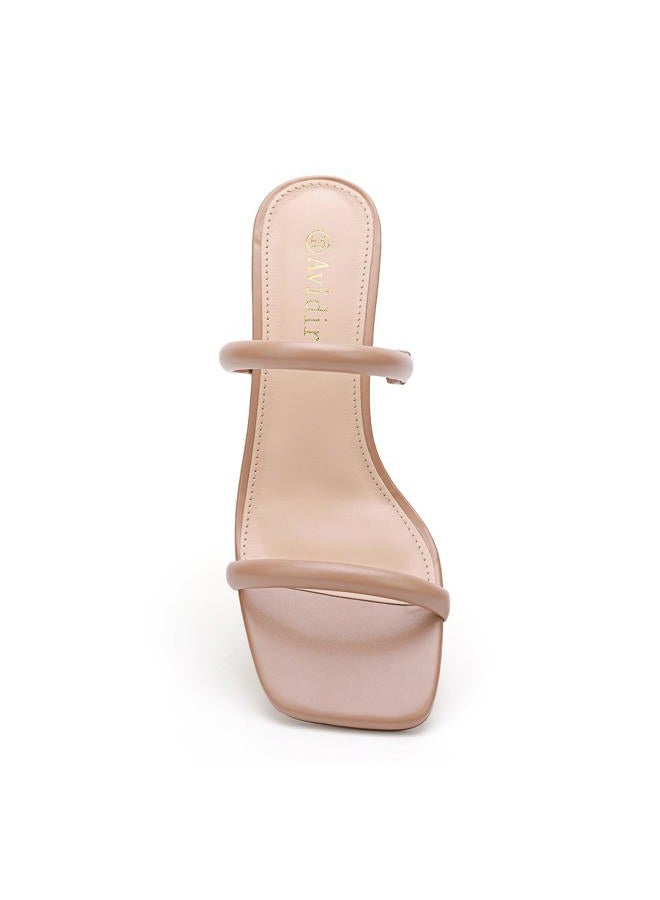 Avidirk Women's Square Open Toe Two Strap Mid Heel Sandals, Nude/, 38 EU - Image 3