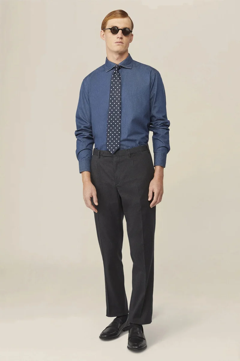 دوبل غانغر Men's 100% cotton slim fit denim shirt - Denim
