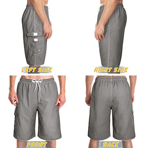 Srnede Mens Swim Trunks Swimming Trunks Swim Shorts Quick Dry 11 Inch with Mesh Lining Funny Swimwear Bathing Suits Light Grey - Image 5