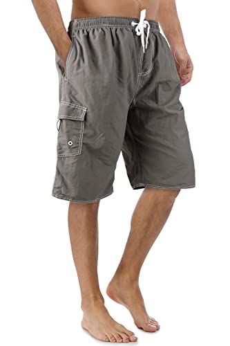 Srnede Mens Swim Trunks Swimming Trunks Swim Shorts Quick Dry 11 Inch with Mesh Lining Funny Swimwear Bathing Suits Light Grey - Image 1