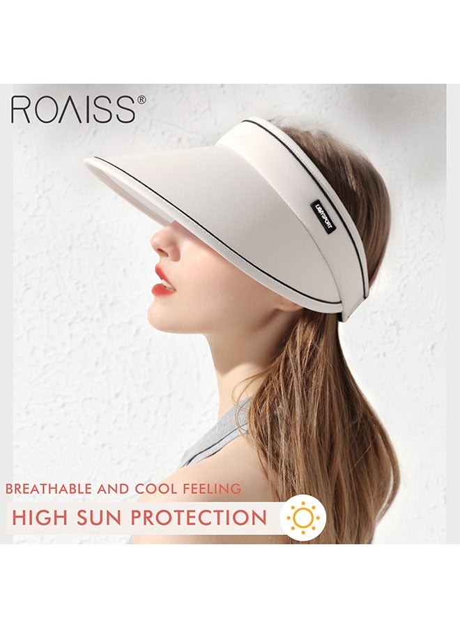 roaiss 2-Piece Women's Sun Protection Caps Widened Brim Headless Outdoor Hat Adjustable And Foldable Storage  - Image 2
