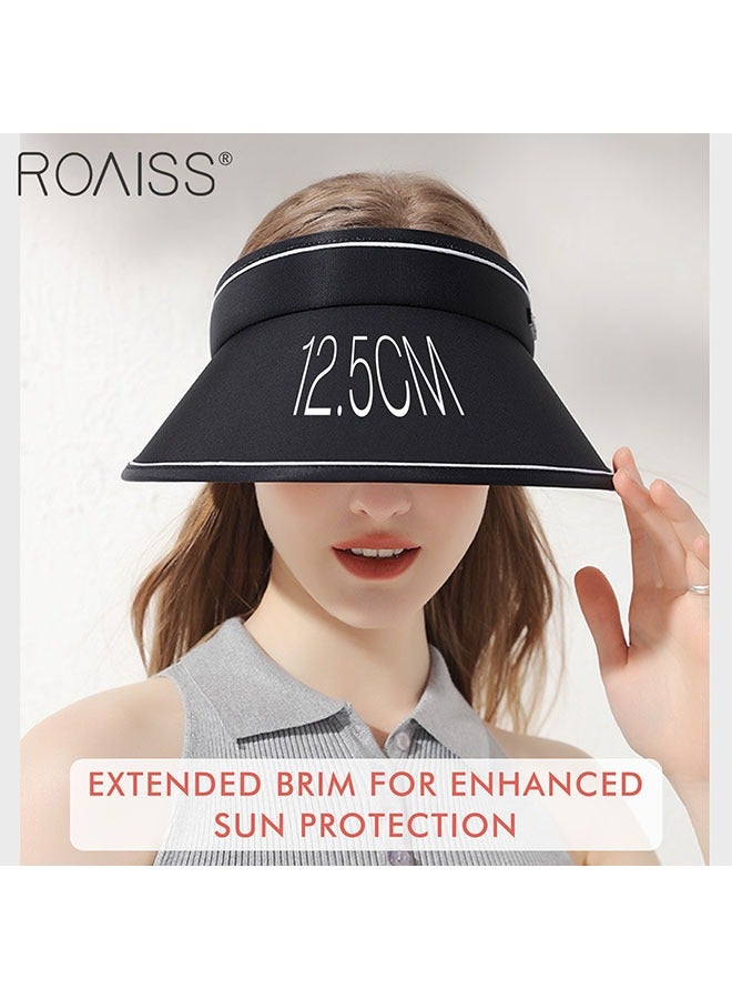 roaiss 2-Piece Women's Sun Protection Caps Widened Brim Headless Outdoor Hat Adjustable And Foldable Storage  - Image 4