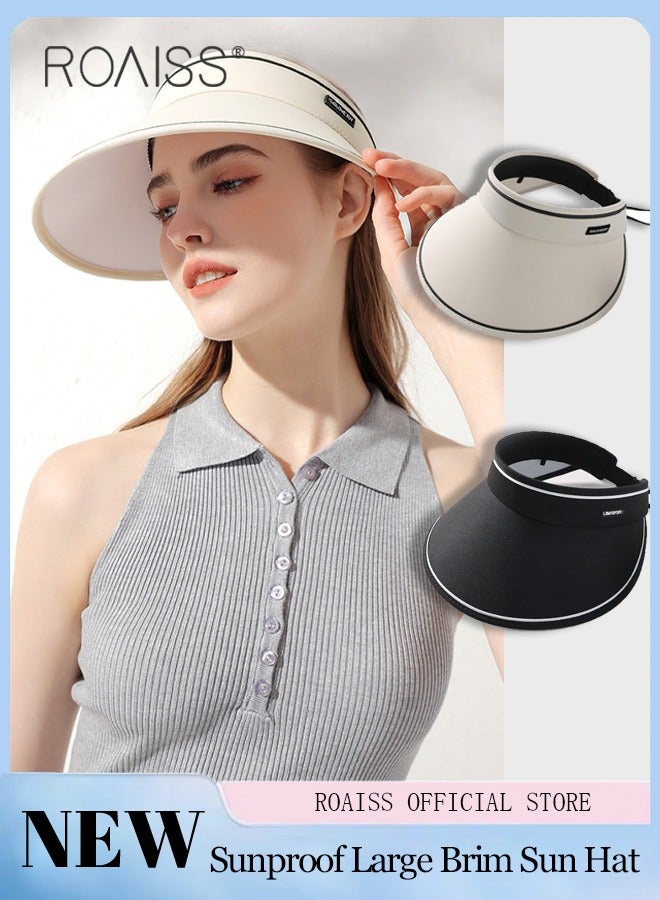 roaiss 2-Piece Women's Sun Protection Caps Widened Brim Headless Outdoor Hat Adjustable And Foldable Storage  - Image 1