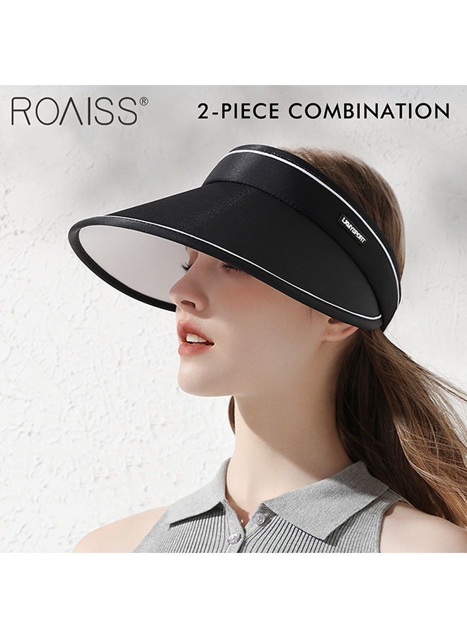 roaiss 2-Piece Women's Sun Protection Caps Widened Brim Headless Outdoor Hat Adjustable And Foldable Storage  - Image 5