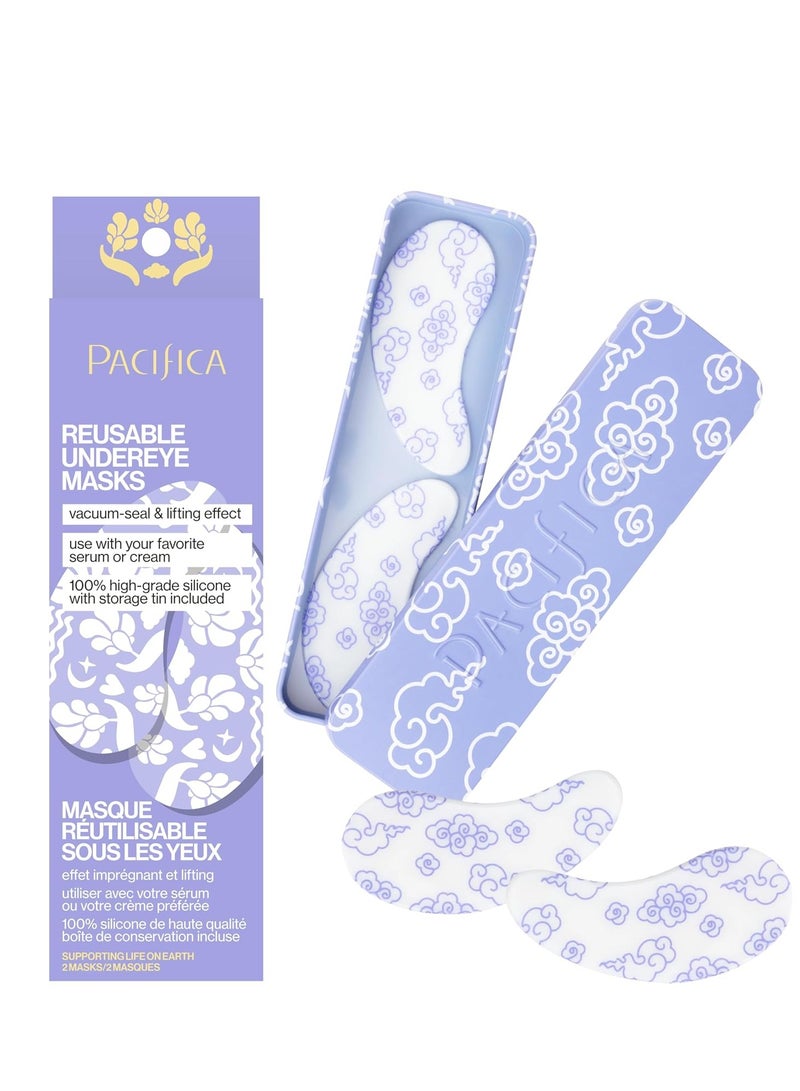 Pacifica Pacifica Reusable Mask – Under Eye Mask Silicone Face Mask for Fine Lines & Dark Circles, Pair with Serum, Storage Tin Included, Vegan & Cruelty-Free, 2 Pieces  - Image 3