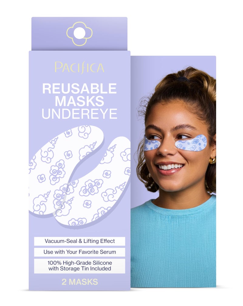 Pacifica Reusable Mask â€“ Under Eye Mask Silicone Face Mask for Fine Lines & Dark Circles, Pair with Serum, Storage Tin Included, Vegan & Cruelty-Free, 2 Pieces - Image 1