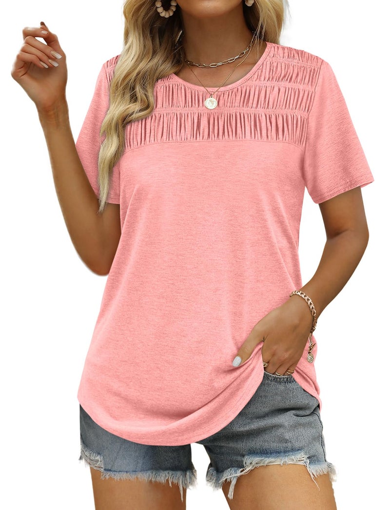 OFEEFAN Summer Shirts for Women Trendy Plus Size Tunic Tops for Leggings Coral 2XL - Image 5