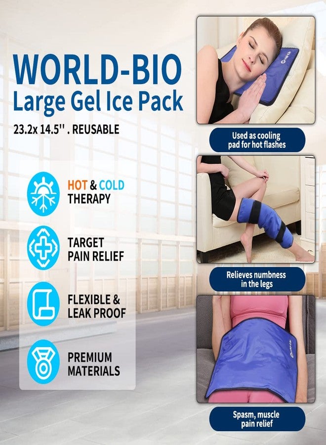 WORLD-BIO Extra Large Ice Pack for Injuries Reusable, Physical Therapy Cold Pack w/2 Straps for Full Back Knee Pain Relief, Hot Cold Compress Gel Ice Wrap for Swelling, Bruises, Large Ice Pad 23.2" x 14.5" Blue - Image 2