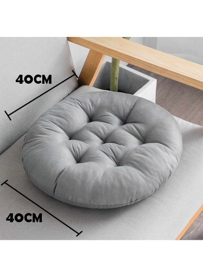 MLADEN 2Pcs Round Chair Seat Pad Thicken Chair Cushion Floor Seat Cushion Soft Chair Mat Tatami Plaid Style Pad for Dining Room Chairs Living Room Balcony Office All Chairs(Gray Blue) - Image 2