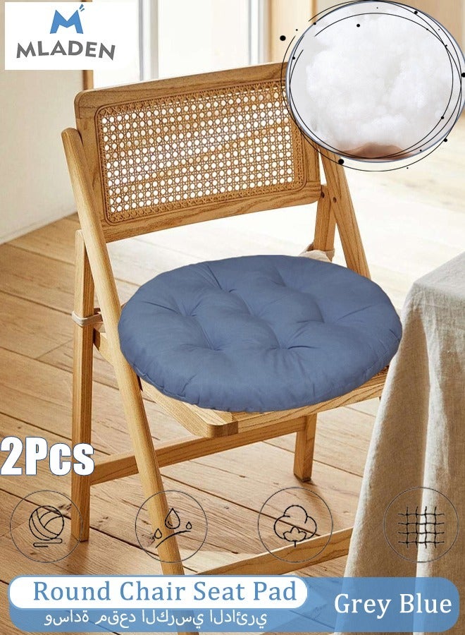 MLADEN 2Pcs Round Chair Seat Pad Thicken Chair Cushion Floor Seat Cushion Soft Chair Mat Tatami Plaid Style Pad for Dining Room Chairs Living Room Balcony Office All Chairs(Gray Blue) - Image 1
