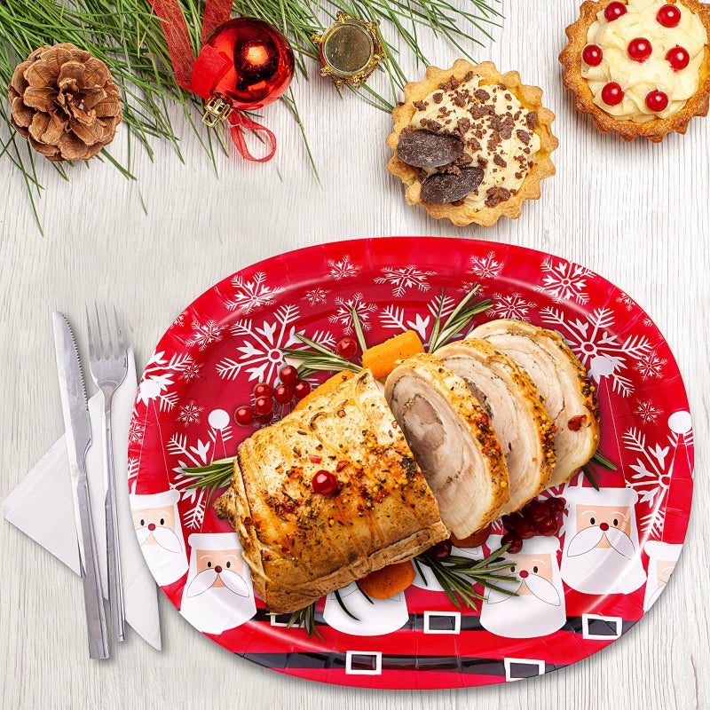 Tyzarglef 50 Count Christmas Oval Paper Plates  10"" x 12.5"" Large Disposable Dinner Serving Platters for Holiday Xmas Dinnerware Table Decorations - Image 4