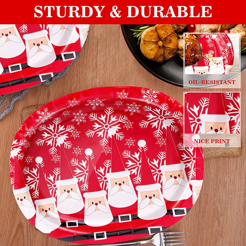 Tyzarglef 50 Count Christmas Oval Paper Plates  10"" x 12.5"" Large Disposable Dinner Serving Platters for Holiday Xmas Dinnerware Table Decorations - Image 3