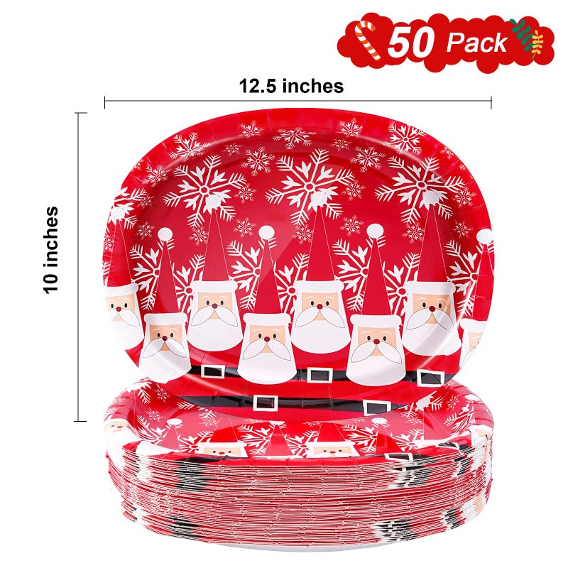 Tyzarglef 50 Count Christmas Oval Paper Plates  10"" x 12.5"" Large Disposable Dinner Serving Platters for Holiday Xmas Dinnerware Table Decorations - Image 2
