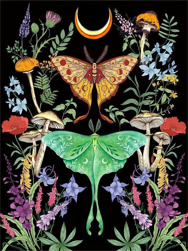 FILASLFT Diamond Art Kits for Adult Luna MothButterfly Diamond Painting Kit for BeginnerMoon Mushroom Flower Diamond Dot5D DIY Full Drill Paint with Diamond Home Wall Decor and Gifts 12x16 Inch