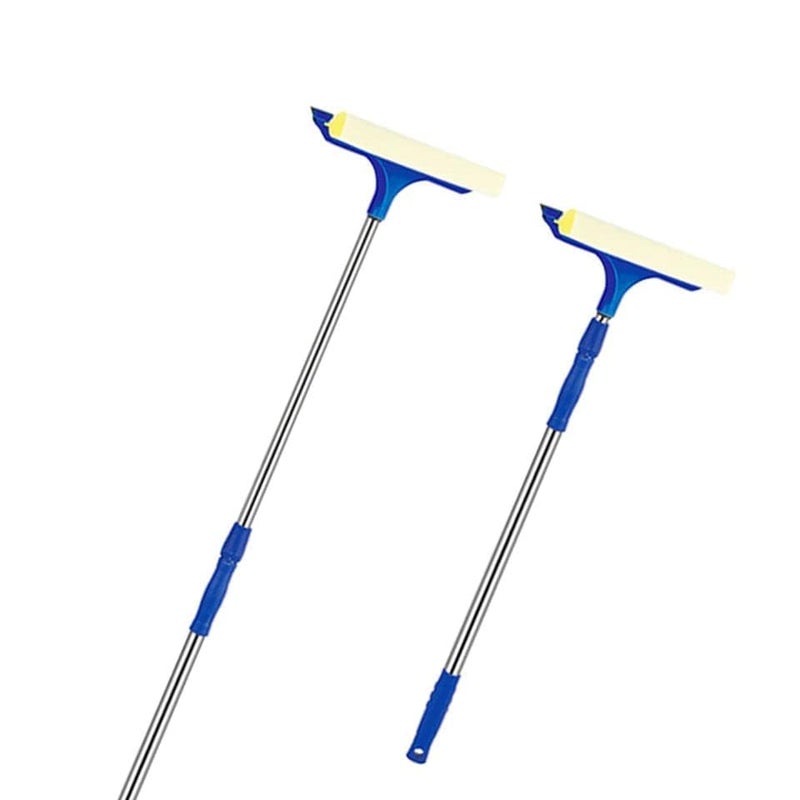 REZOVA Window Squeegee with Long Handle2 in 1 Window Cleaning Tools with Dual Side Blade Rubber Scrubber SpongeSqueegee for Shower Glass Doorcar WindshieldGlassMirrorOutdoor Window