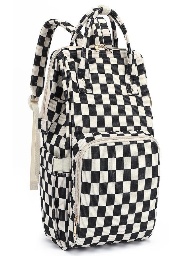 Dezcrab Laptop Backpack for Women, Corduroy College School Backpack Bookbag 15.6 inch Business Computer Travel Backpack (Checkered Black) - Image 1