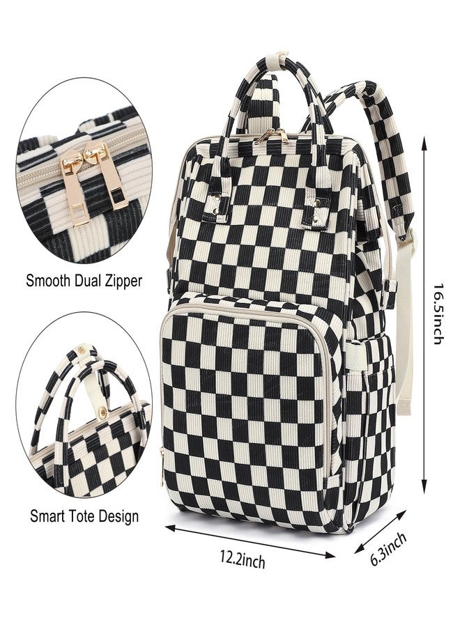 Dezcrab Laptop Backpack for Women, Corduroy College School Backpack Bookbag 15.6 inch Business Computer Travel Backpack (Checkered Black) - Image 5