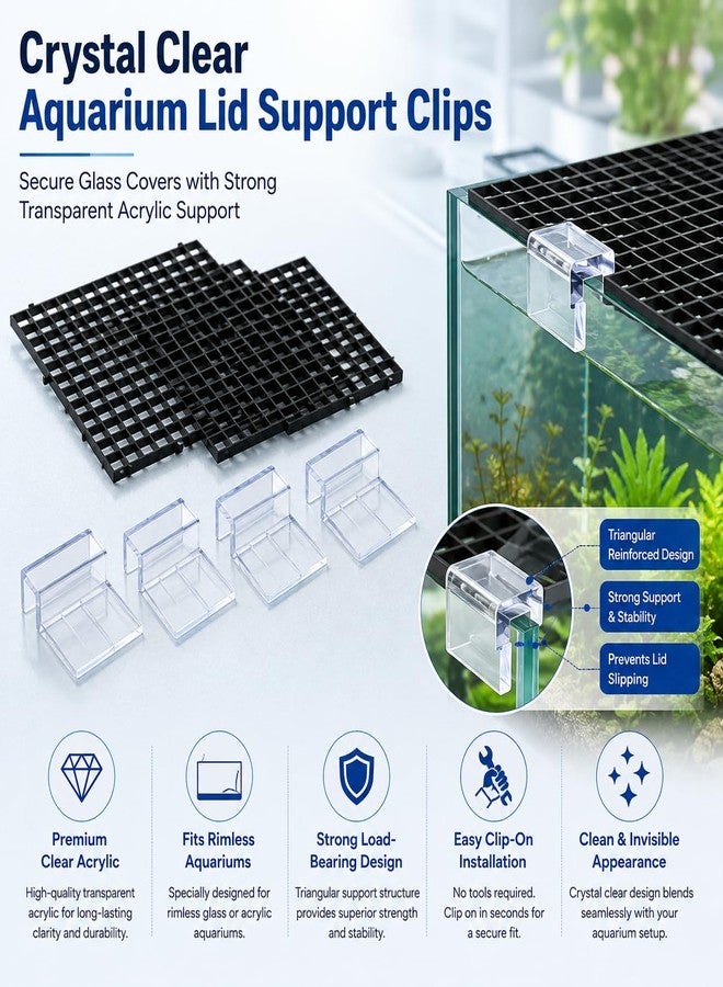 VAYINATO Black (2 Egg Crate 30 * 30cm & 4 Pcs Clip, 6 mm) Aquarium Fish Tank Lid Cover Support Clips with Egg Crate Panels, DIY Aquarium Cover Kit for Rimless Fish Tanks - Image 1
