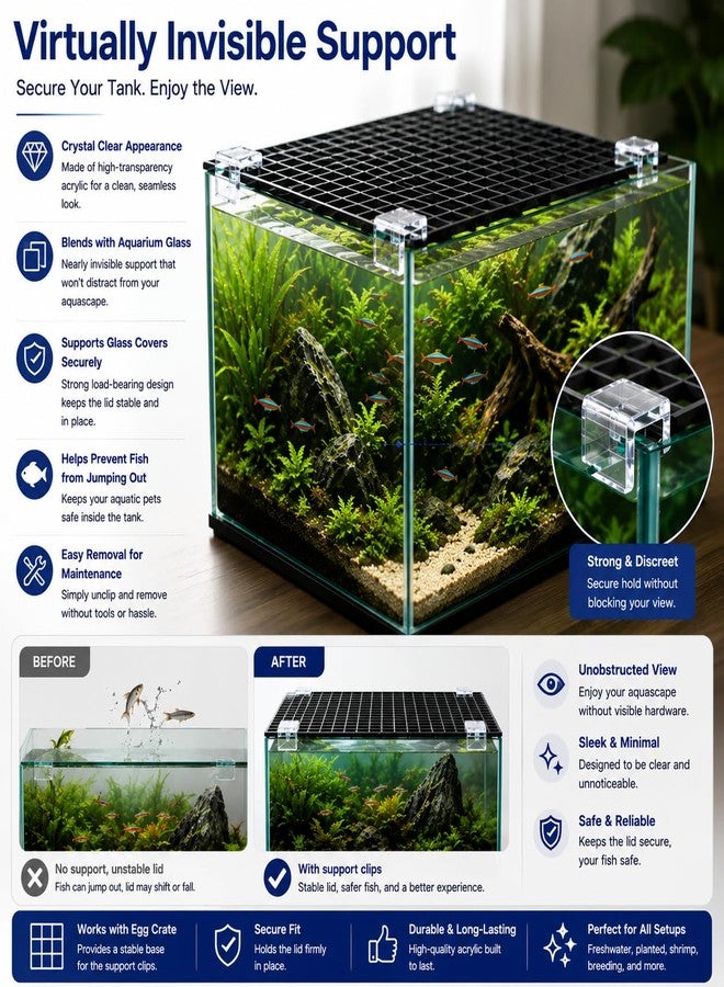 VAYINATO Black (2 Egg Crate 30 * 30cm & 4 Pcs Clip, 6 mm) Aquarium Fish Tank Lid Cover Support Clips with Egg Crate Panels, DIY Aquarium Cover Kit for Rimless Fish Tanks - Image 3