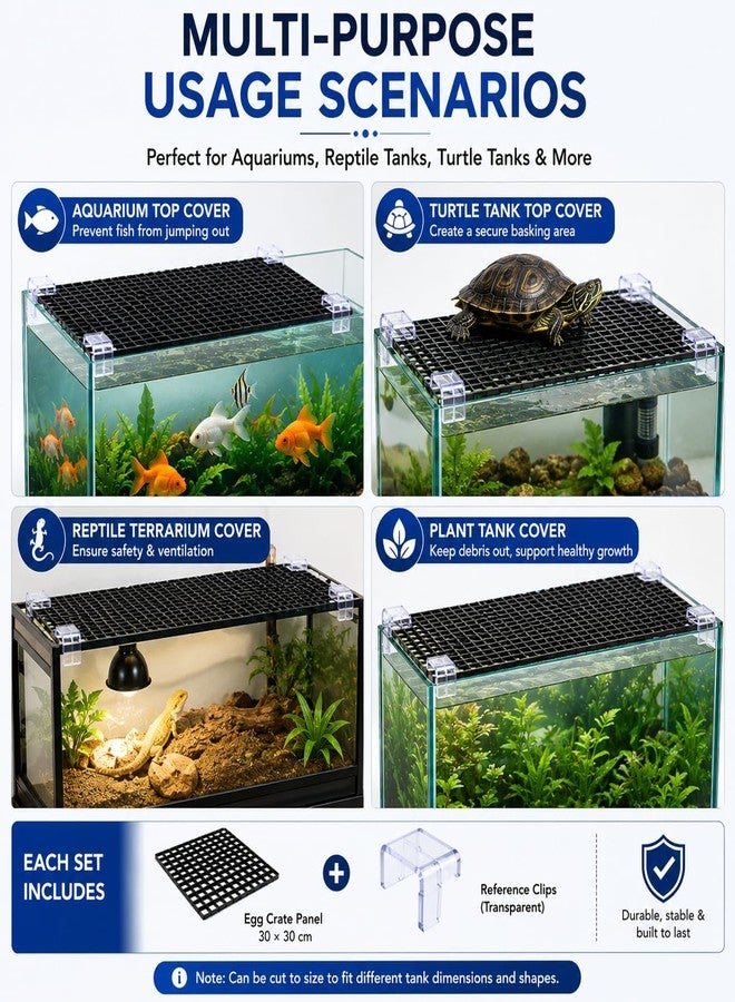 VAYINATO Black (2 Egg Crate 30 * 30cm & 4 Pcs Clip, 6 mm) Aquarium Fish Tank Lid Cover Support Clips with Egg Crate Panels, DIY Aquarium Cover Kit for Rimless Fish Tanks - Image 4