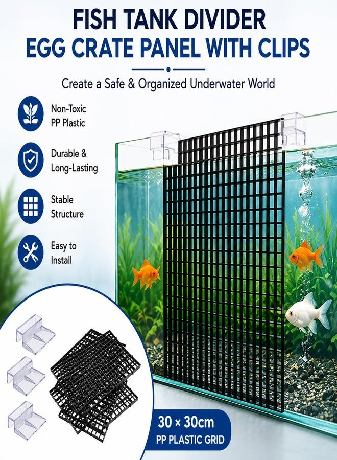 VAYINATO Black (2 Egg Crate 30 * 30cm & 4 Pcs Clip, 6 mm) Aquarium Fish Tank Lid Cover Support Clips with Egg Crate Panels, DIY Aquarium Cover Kit for Rimless Fish Tanks - Image 5