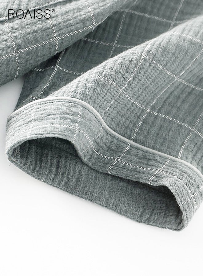 رويس طقم رجالي من قطعتين من خيوط القطن المنقوشة، بنطلون بسيط بأكمام قصيرة، ملابس منزلية من القطن الخالص، بيجامات، طقم ملابس للاسترخاء، مريح، قابل للتهوية، ناعم، خفيف الوزن، ملابس كاجوال، رمادي - Image 2