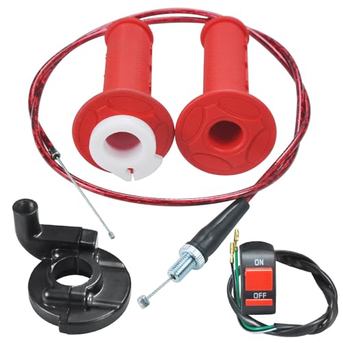 HOLATO 22mm 78 Throttle Handle Grips Cable Clamp On Off Switch for Coleman CT100U CT200U Baja Doodlebug Db30 Mb165 Mb200 50cc 90cc 110cc 125cc SSR Coolster Apollo CRF50 Pit Dirt Bike RED - Image 1