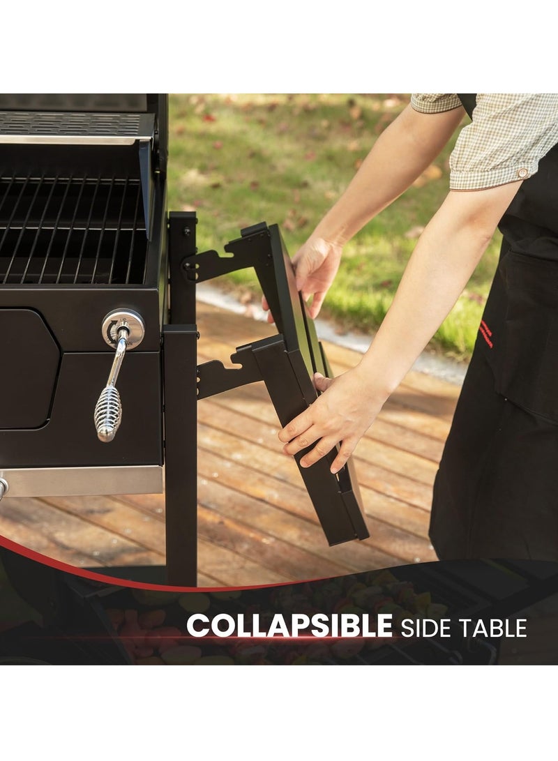 كادي ون شواية فحم، شواية محمولة، شواية متعددة الوظائف مع عجلات ومقبض وفتاحة زجاجات وطاولة جانبية للطهي والشواء في الحديقة والتراس، أسود - Image 4