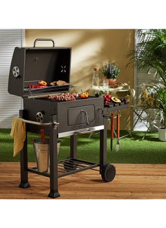 Generic Charcoal Grill, Portable Grill, Multifunctional barbeque Grill with Wheels, Handle, Bottle Opener and Side Table for Picnic Terrace Garden Cooking and Grilling, Black  - Image 1