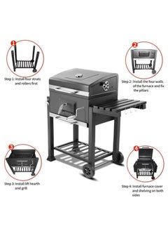 Charcoal Grill, Portable Grill, Multifunctional barbeque Grill with Wheels, Handle, Bottle Opener and Side Table for Picnic Terrace Garden Cooking and Grilling, Black - pzsku/ZC34D8996FCF67397F8FAZ/45/_/1737208426/f32abf01-5cda-4011-bfdf-e58787b9822b