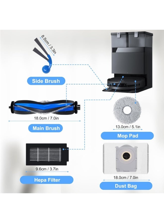 18 pieces of accessories for Ecovacs Deebot T30C Omni Suction robot spare parts, 1 roller brush, 4 HEPA filters, 4 wipes, 4 dust bags, 4 side brushes, 1 cleaning brush - Image 2