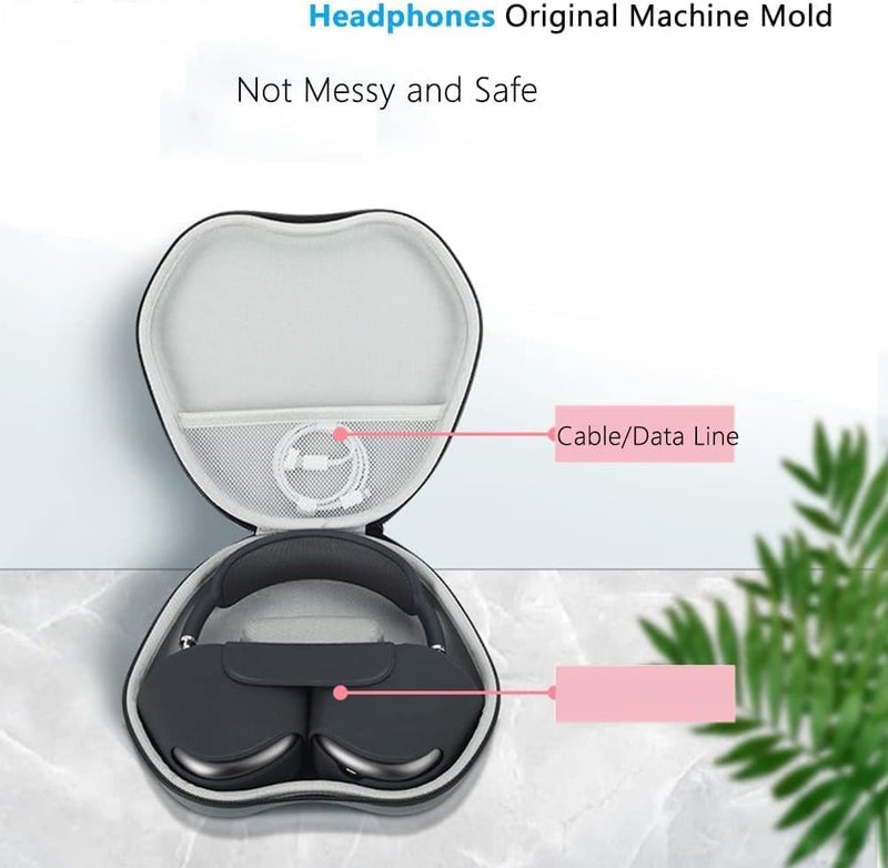 SWIUKPHE حقيبة صلبة لسماعات Airpods Max، حقيبة حمل محمولة للتخزين والسفر، غطاء حماية من الصدمات من الجلد الصناعي الفاخر وEVA للسماعات اللاسلكية (رمادي) - Image 2