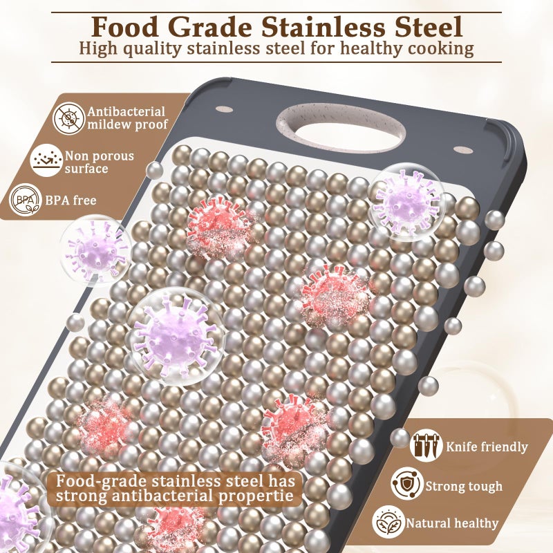 GUANCI Cutting Board for Kitchen Double Sided 304 Stainless Steel Chopping Board Food-Grade Stainless Steel and Wheat Straw PP Samll Size 14â€™â€™Ã—9.6â€™â€™ Easy to Clean - Image 3