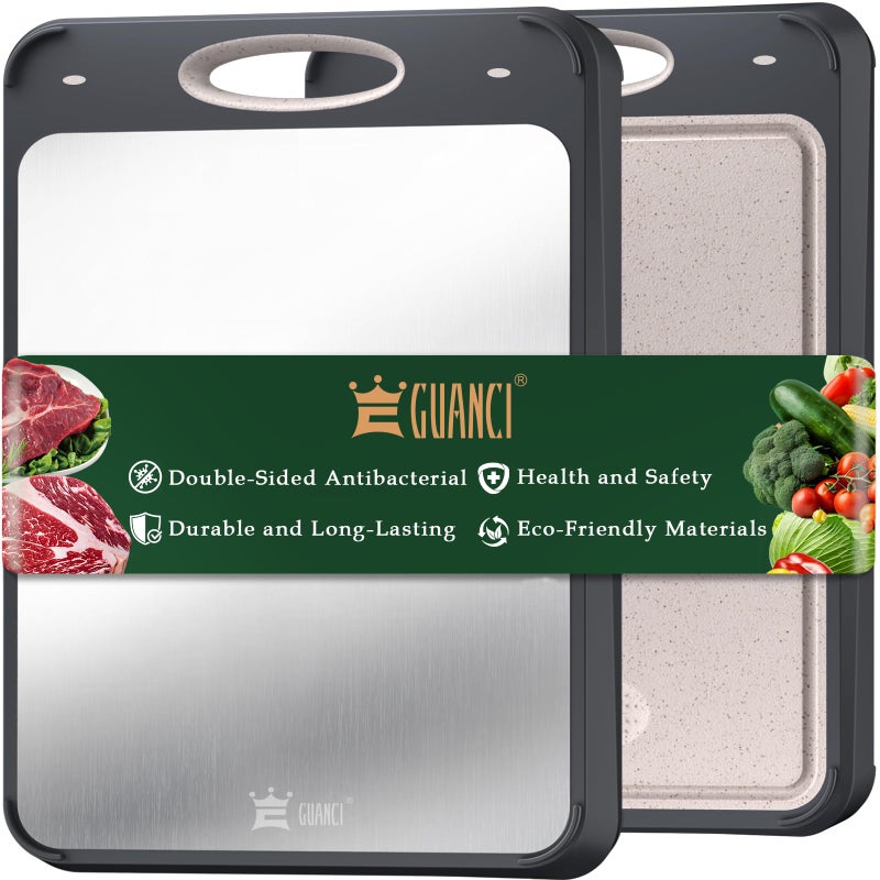 GUANCI Cutting Board for Kitchen Double Sided 304 Stainless Steel Chopping Board Food-Grade Stainless Steel and Wheat Straw PP Samll Size 14â€™â€™Ã—9.6â€™â€™ Easy to Clean - Image 1