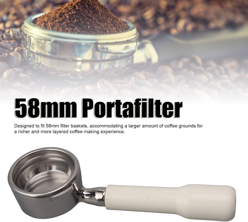 58mm Bottomless Portafilter Stainless Steel Professional Coffee Machine Accessory with Comfortable Grip for CLASSIC ESPRESSO DELUXE EVOL UTION EVOLUTION ESPRESSO TEBE Mach (White) - Image 2