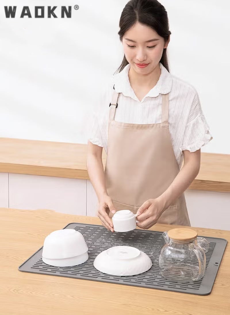 WAOKN Food Grade Silicone Drain Pad Heat Insulation DrainKitchen Desktop Bowl Dishes To Water Filter Pad Heat-Resistant Kitchen Counter Organizer and Refrigerator Liner Grey Mat for Multiple Uses 40x30cm - Image 5