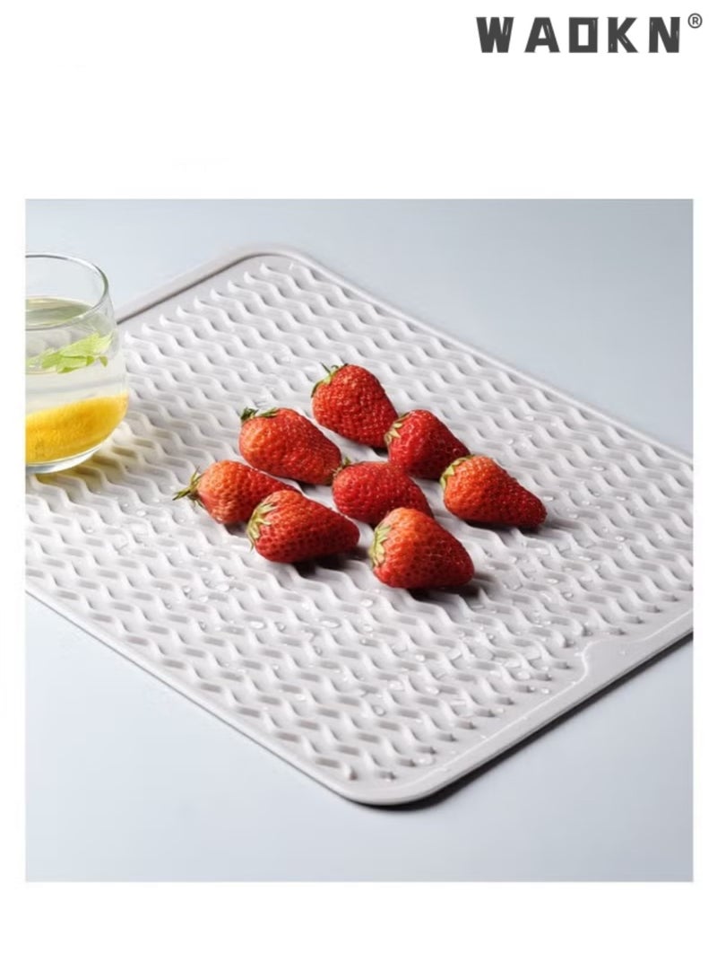 WAOKN Food Grade Silicone Drain Pad Heat Insulation DrainKitchen Desktop Bowl Dishes To Water Filter Pad Heat-Resistant Kitchen Counter Organizer and Refrigerator Liner Grey Mat for Multiple Uses 40x30cm - Image 2
