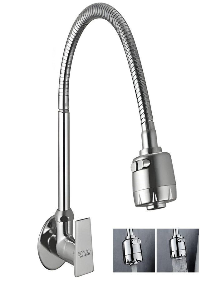 Spazio Liner Brass Kitchen Sink Cock Tap/Sink Faucet with 360 Degree Flexible Swivel Spout & Dual Flow Pattern for Hot OR Cold Water with Wall Flange Pillar Tap Faucet (Wall Mount Installation Type) - Image 1