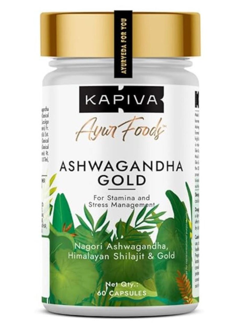 Kapiva Ashwagandha Gold Capsules, Helps Stress Management, Improve Energy, Stamina For Men And Women 60 Capsules - Image 1